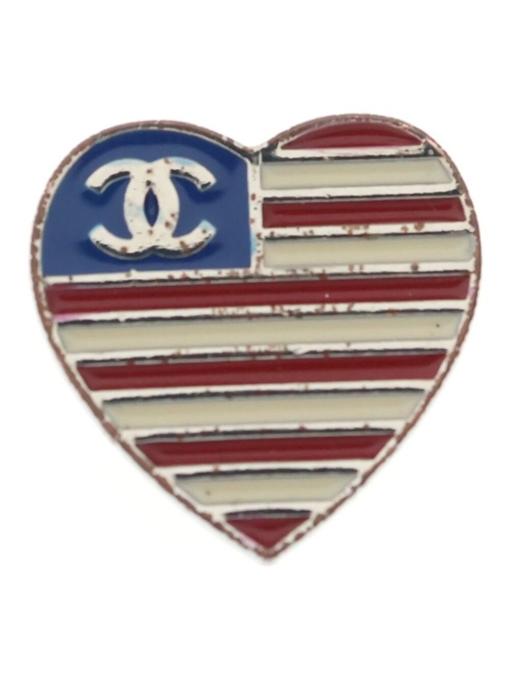 Chanel CC Logo American Heart Pin Brooch National Flag Pattern Multicolor